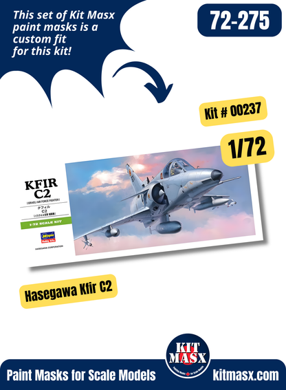 Hasegawa IAI Kfir C2, F-21A 1/72 Canopy & Wheel Paint Masks, Kit # 00237