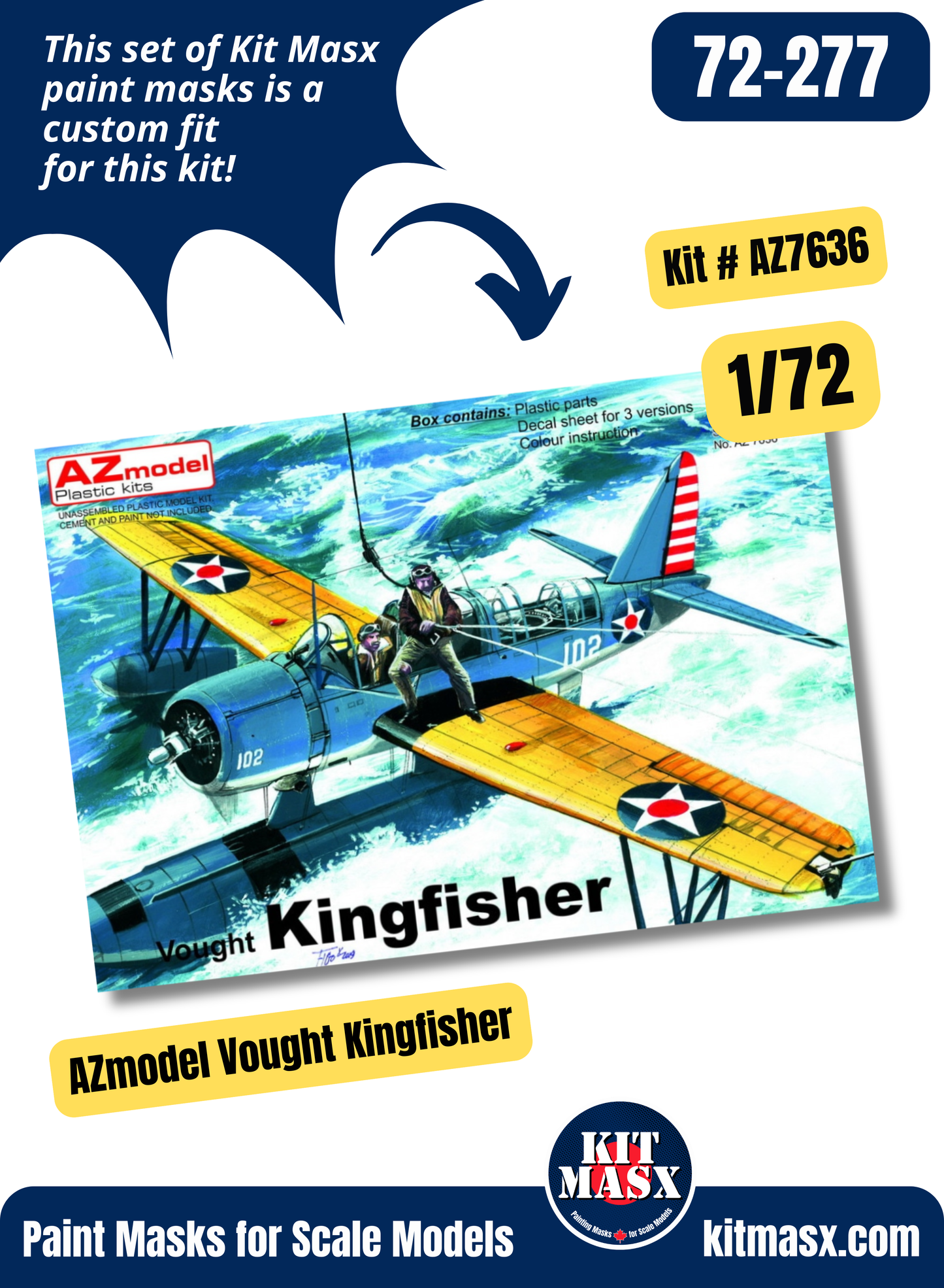 AZmodel Vought OS2U Kingfisher/Kingfisher Mk.1 1/72 Canopy & Wheel Paint Masks, Kit # AZ7636