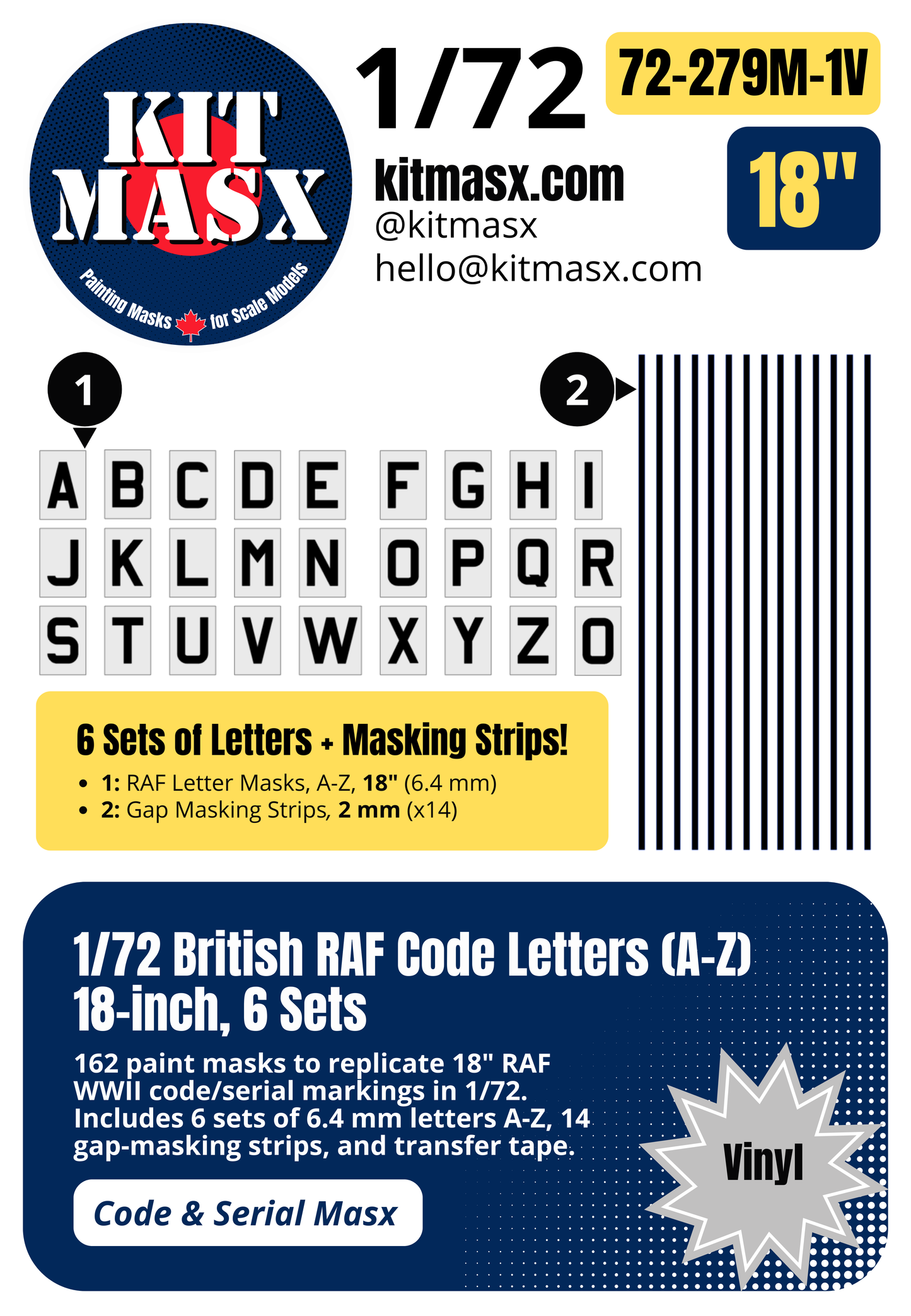 British RAF Code Letters (A-Z) 1/72 Code & Serial Paint Masks
