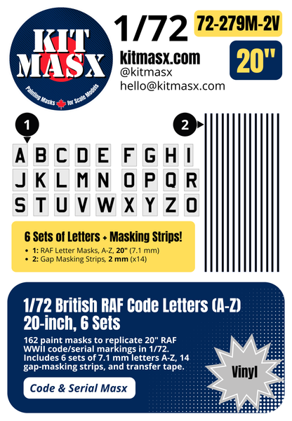 British RAF Code Letters (A-Z) 1/72 Code & Serial Paint Masks