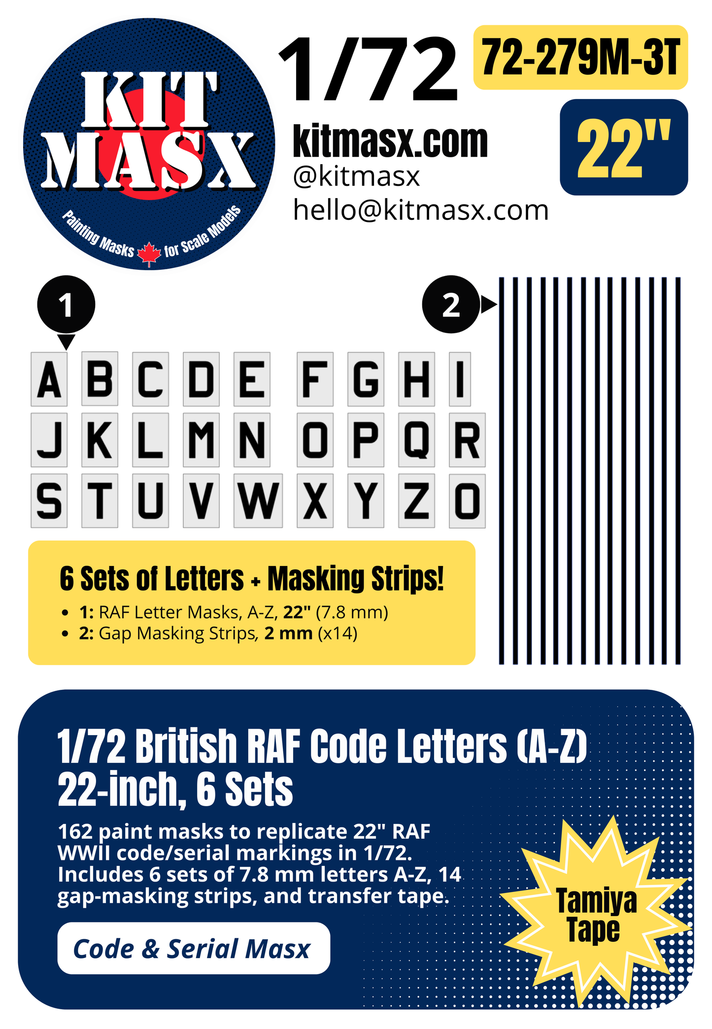 British RAF Code Letters (A-Z) 1/72 Code & Serial Paint Masks
