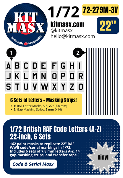 British RAF Code Letters (A-Z) 1/72 Code & Serial Paint Masks