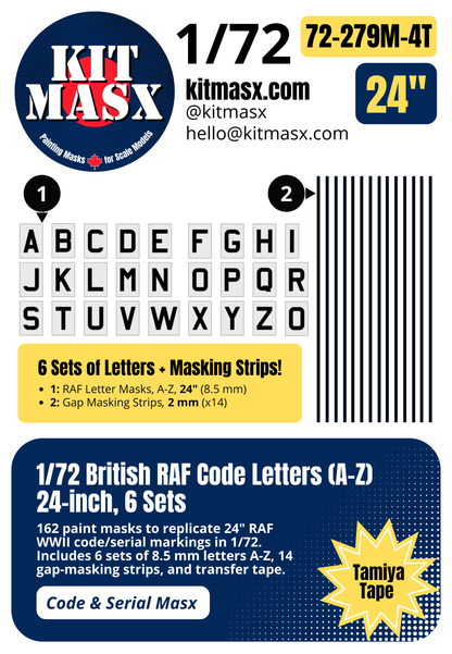 British RAF Code Letters (A-Z) 1/72 Code & Serial Paint Masks