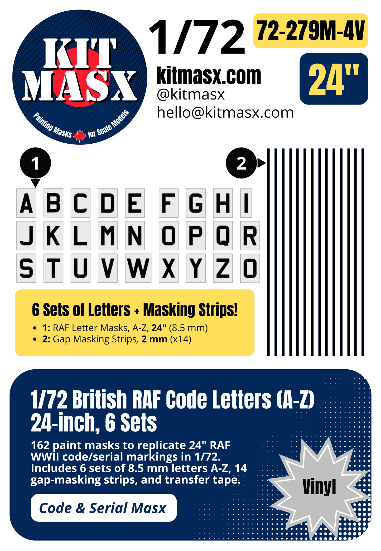 British RAF Code Letters (A-Z) 1/72 Code & Serial Paint Masks