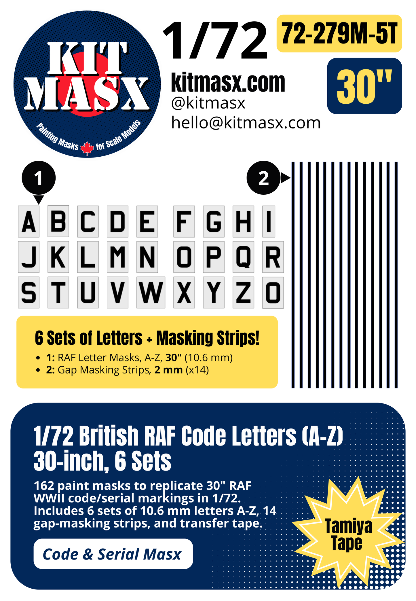 British RAF Code Letters (A-Z) 1/72 Code & Serial Paint Masks