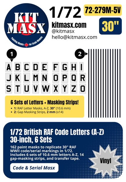 British RAF Code Letters (A-Z) 1/72 Code & Serial Paint Masks