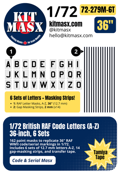 British RAF Code Letters (A-Z) 1/72 Code & Serial Paint Masks