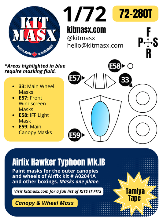 Airfix Hawker Typhoon Mk.IB 1/72 Canopy & Wheel Paint Masks, Kit # A02041A