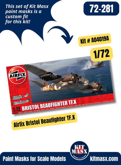 Airfix Bristol Beaufighter TF.X 1/72 Canopy & Wheel Paint Masks, Kit # A04019A