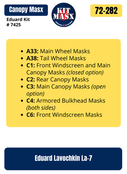 Eduard Lavochkin La-7 1/72 Canopy & Wheel Paint Masks, Kit # 7425