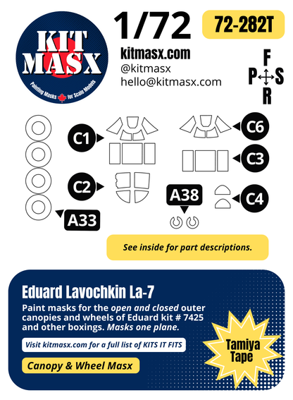 Eduard Lavochkin La-7 1/72 Canopy & Wheel Paint Masks, Kit # 7425
