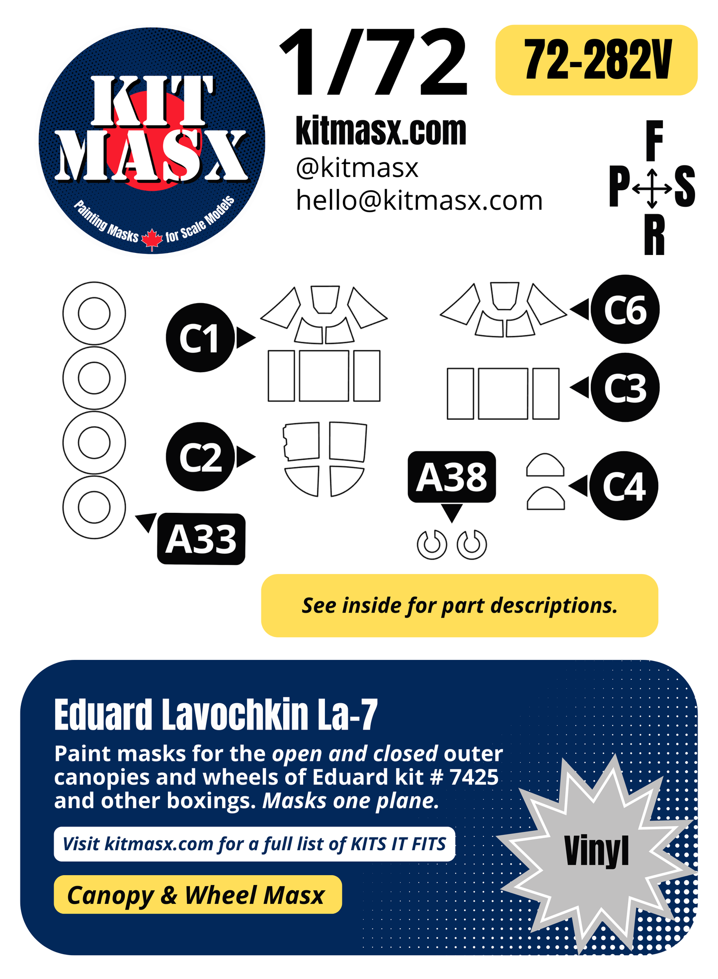 Eduard Lavochkin La-7 1/72 Canopy & Wheel Paint Masks, Kit # 7425
