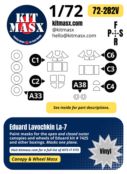 Eduard Lavochkin La-7 1/72 Canopy & Wheel Paint Masks, Kit # 7425