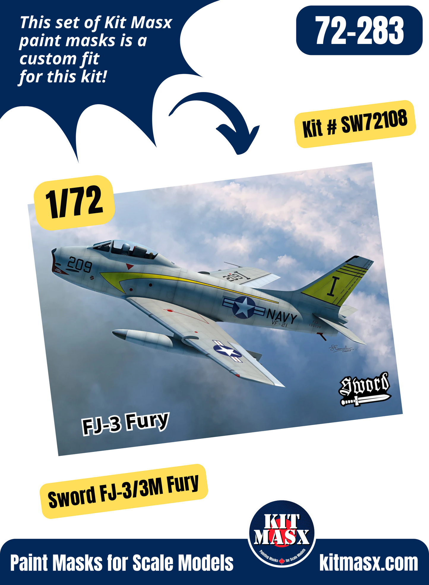 Sword North American FJ-3/3M Fury 1/72 Canopy & Wheel Paint Masks, Kit # SW72108