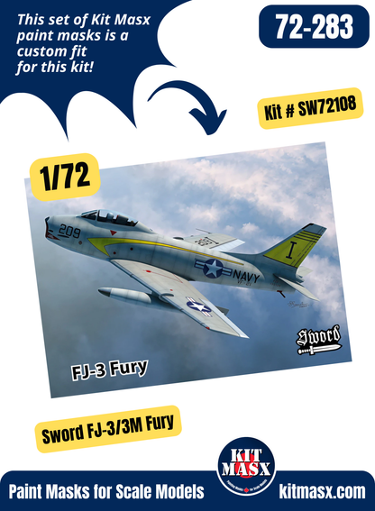 Sword North American FJ-3/3M Fury 1/72 Canopy & Wheel Paint Masks, Kit # SW72108
