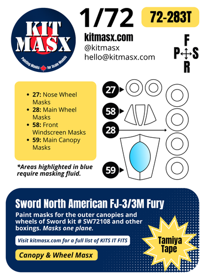 Sword North American FJ-3/3M Fury 1/72 Canopy & Wheel Paint Masks, Kit # SW72108