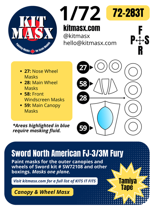 Sword North American FJ-3/3M Fury 1/72 Canopy & Wheel Paint Masks, Kit # SW72108