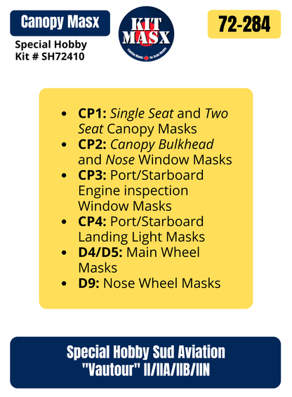 Special Hobby Sud Aviation "Vautour" II/IIA/IIB/IIN 1/72 Canopy & Wheel Paint Masks, Kit # SH72410