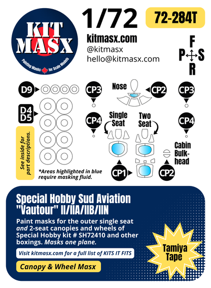 Special Hobby Sud Aviation "Vautour" II/IIA/IIB/IIN 1/72 Canopy & Wheel Paint Masks, Kit # SH72410