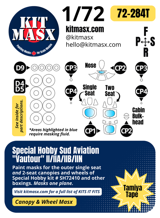 Special Hobby Sud Aviation "Vautour" II/IIA/IIB/IIN 1/72 Canopy & Wheel Paint Masks, Kit # SH72410
