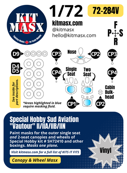 Special Hobby Sud Aviation "Vautour" II/IIA/IIB/IIN 1/72 Canopy & Wheel Paint Masks, Kit # SH72410