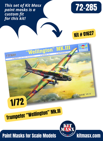 Trumpeter Vickers "Wellington" Mk.IC/Mk.III/Mk.X 1/72 Canopy & Wheel Paint Masks, Kit # 01626, 01627, 01628