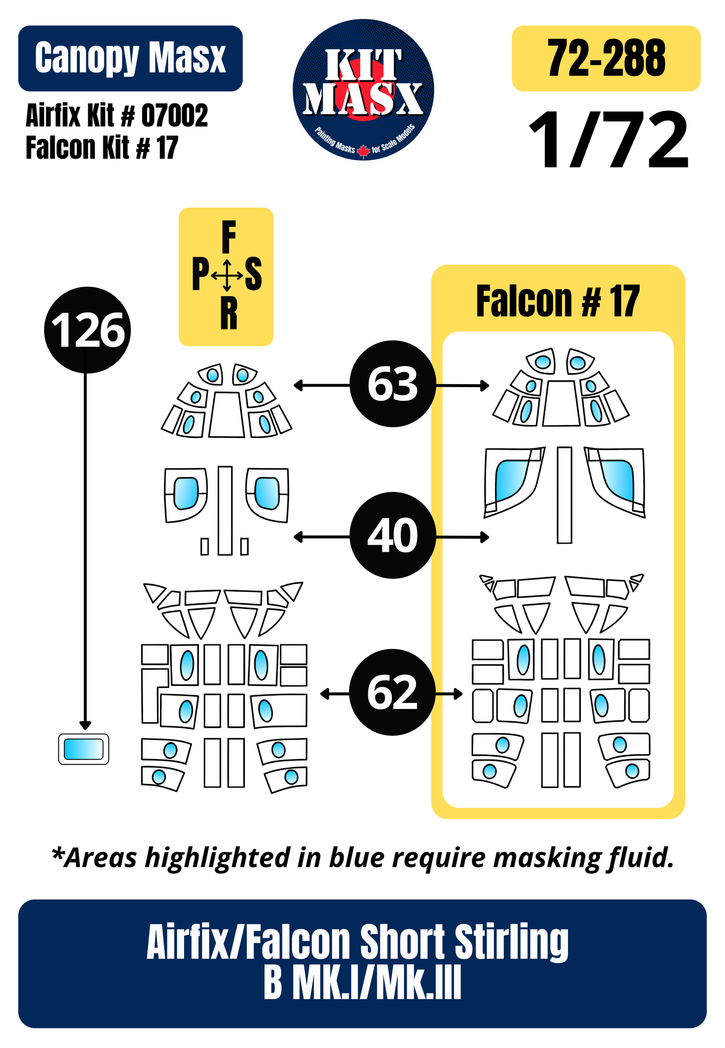 Airfix + Falcon Short Stirling B MK.I/Mk.III 1/72 Canopy Paint Masks, Kit # 07002 + 17