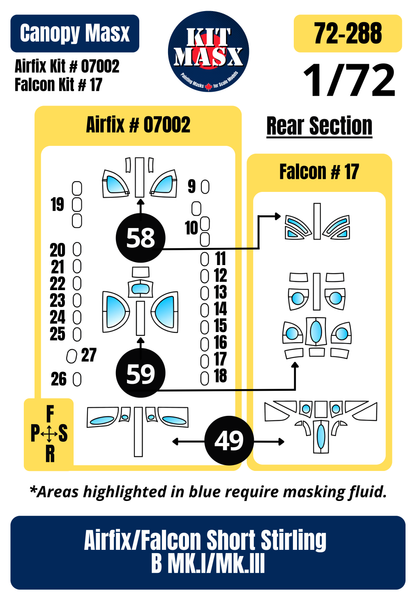 Airfix + Falcon Short Stirling B MK.I/Mk.III 1/72 Canopy Paint Masks, Kit # 07002 + 17 (72288)