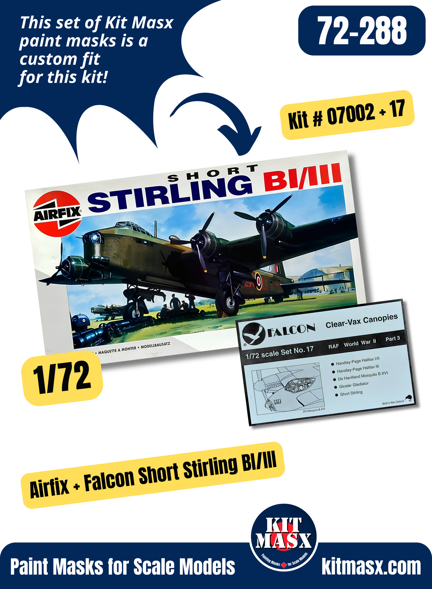 Airfix + Falcon Short Stirling B MK.I/Mk.III 1/72 Canopy Paint Masks, Kit # 07002 + 17