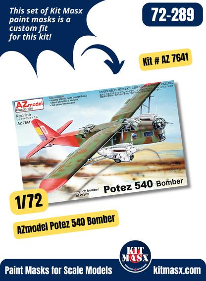 AZmodel (Heller) Potez 540 1/72 Canopy Paint Masks, Kit # AZ 7641