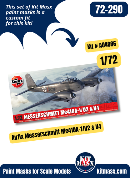 Airfix Messerschmitt Me 410A-1/3, Me 410A-1/U2/U4 1/72 Canopy & Wheel Paint Masks, Kit # A04066