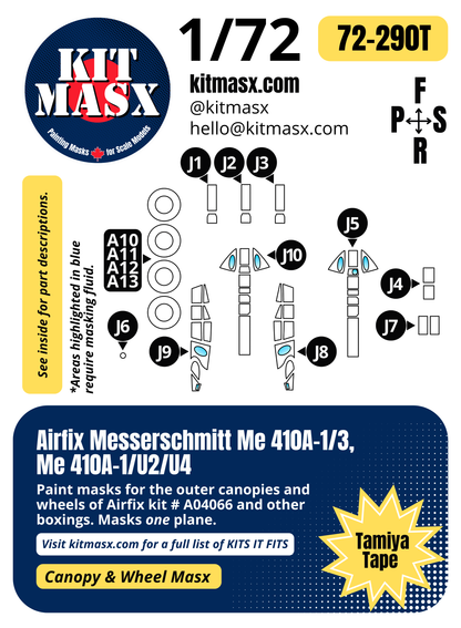 Airfix Messerschmitt Me 410A-1/3, Me 410A-1/U2/U4 1/72 Canopy & Wheel Paint Masks, Kit # A04066
