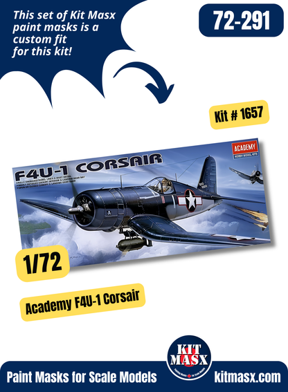 Academy Chance Vought F4U-1 Corsair 1/72 Canopy & Wheel Paint Masks, Kit # 1657 (72-291)