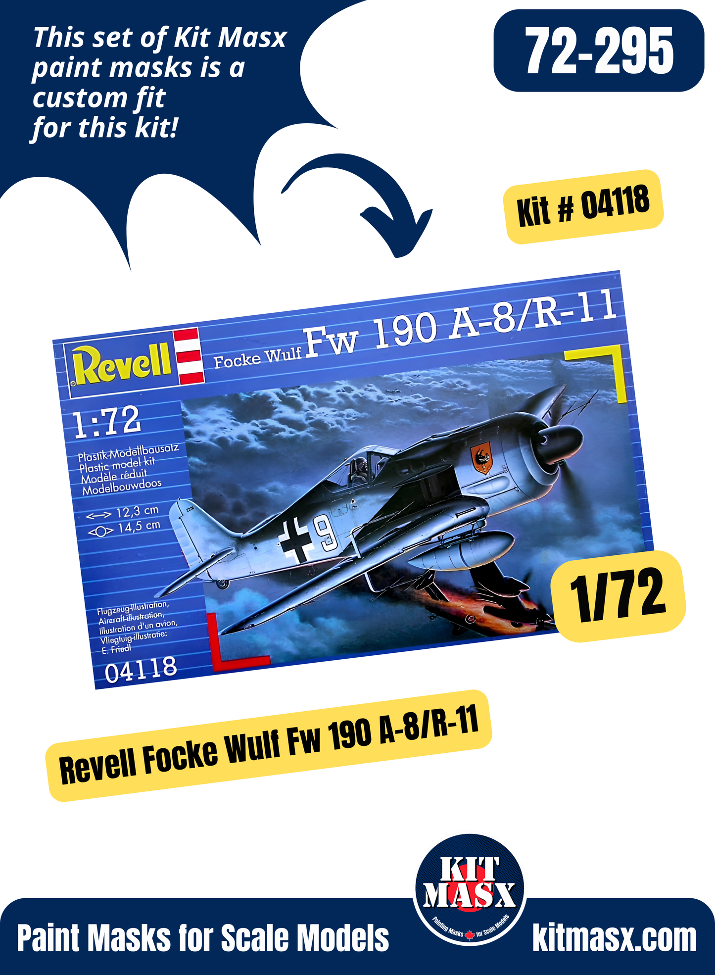 Revell Focke Wulf Fw 190 A-8/R-11, F-8/R-14 1/72 Canopy & Wheel Paint Masks, Kit # 04118 (72295)