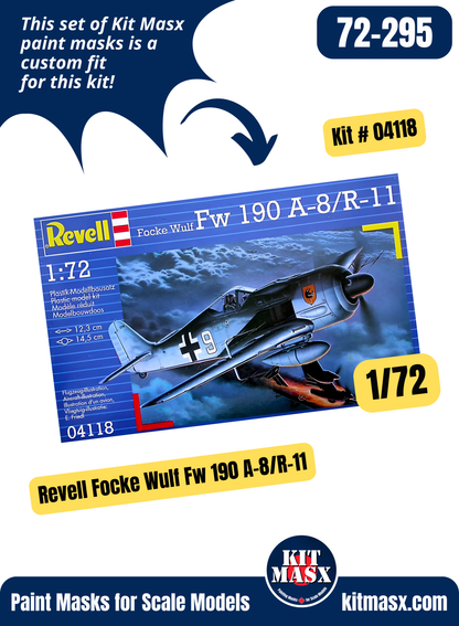 Revell Focke Wulf Fw 190 A-8/R-11, F-8/R-14 1/72 Canopy & Wheel Paint Masks, Kit # 04118 (72295)