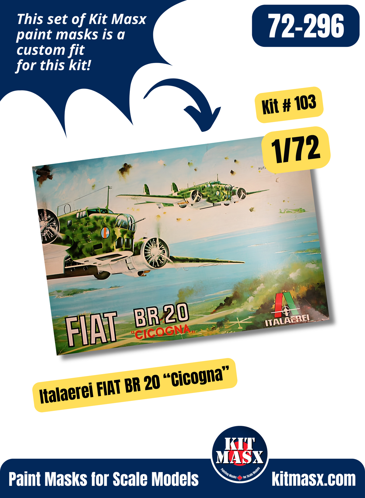 Italaerei FIAT BR 20 "Cicogna" 1/72 Canopy & Wheel Paint Masks, Kit # 103 (72296)