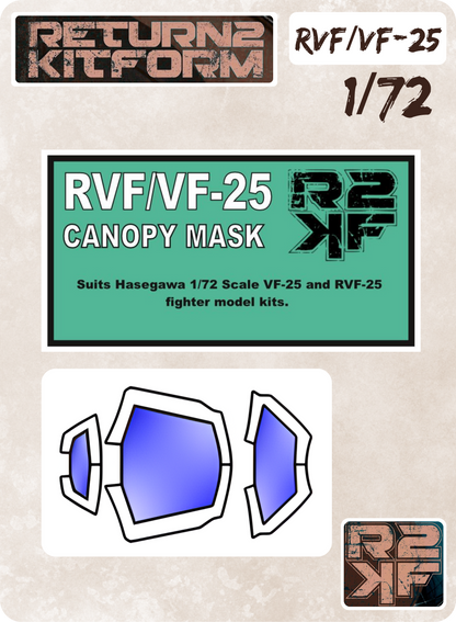 R2KF Hasegawa Macross RVF/VF-25 "Macross Plus" 1/72 Canopy Paint Masks, Kit # 65724 (RVF/VF-25)
