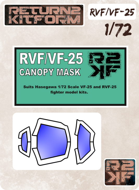 R2KF Hasegawa Macross RVF/VF-25 "Macross Plus" 1/72 Canopy Paint Masks, Kit # 65724 (RVF/VF-25)