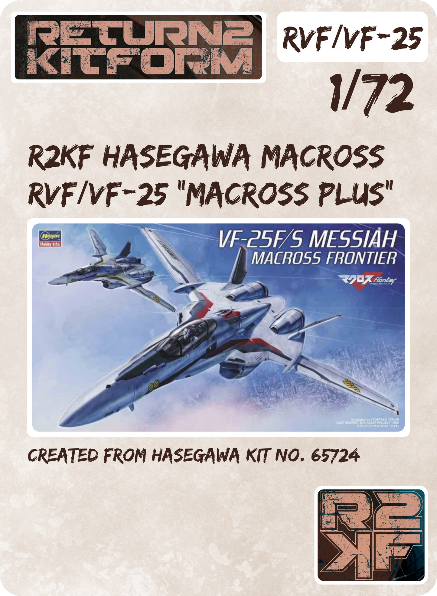 R2KF Hasegawa Macross RVF/VF-25 "Macross Plus" 1/72 Canopy Paint Masks, Kit # 65724 (RVF/VF-25)
