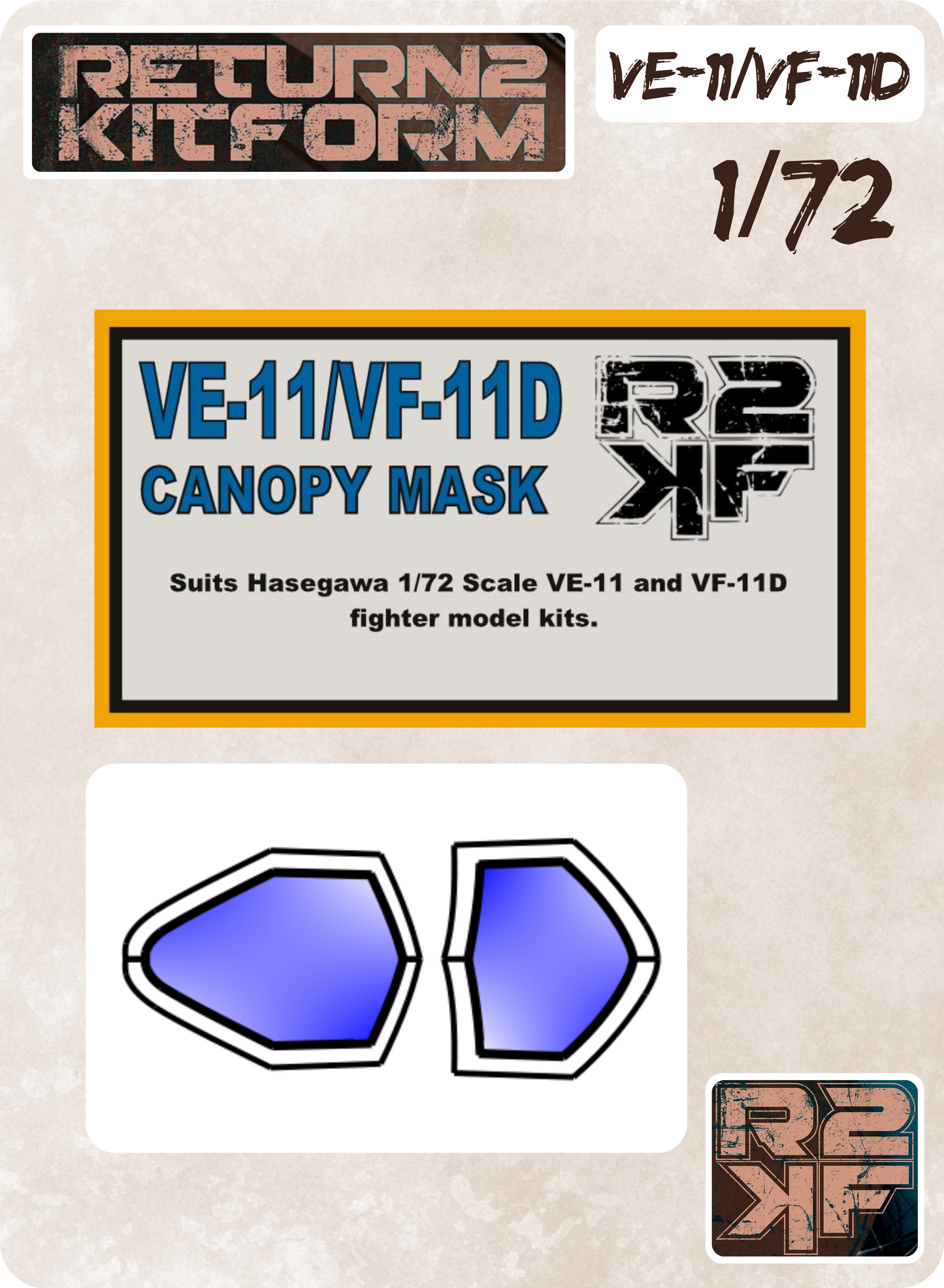R2KF Hasegawa Macross VE-11/VF-11D "Macross Frontier" 1/72 Canopy Paint Masks, Kit # 65869 (VE-11/VF-11D)