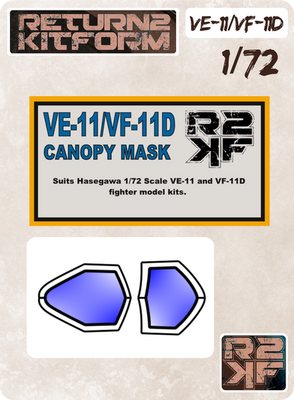 R2KF Hasegawa Macross VE-11/VF-11D "Macross Frontier" 1/72 Canopy Paint Masks, Kit # 65869 (VE-11/VF-11D)