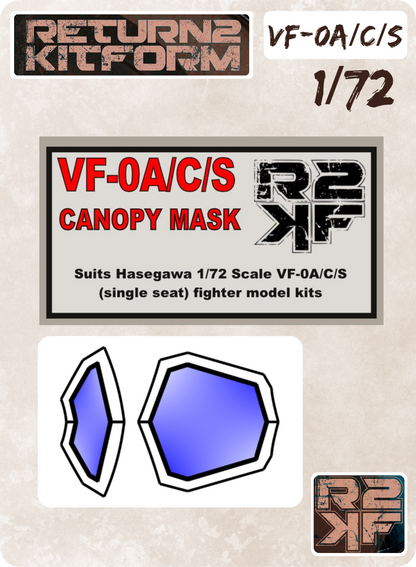 R2KF Hasegawa Macross VF-0A/C/S "Macross Zero" 1/72 Canopy Paint Masks, Kit # 65715 (VF-0A/C/S)