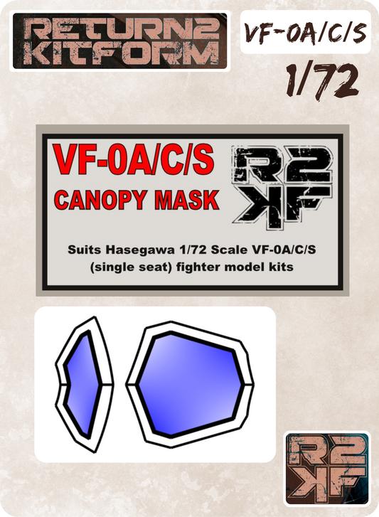 R2KF Hasegawa Macross VF-0A/C/S "Macross Zero" 1/72 Canopy Paint Masks, Kit # 65715 (VF-0A/C/S)