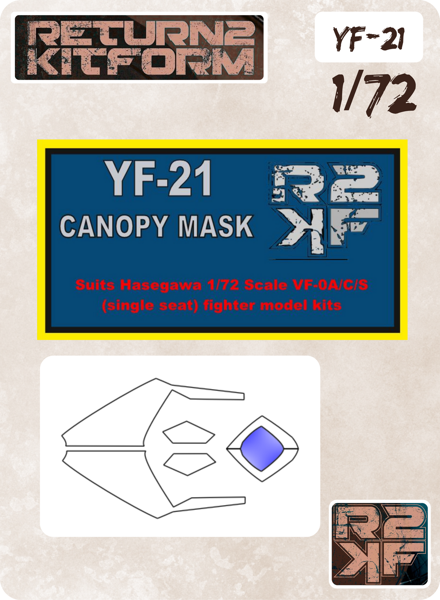 R2KF Hasegawa Macross YF-21 "Macross Plus" 1/72 Canopy Paint Masks, Kit # 65711 (YF-21)