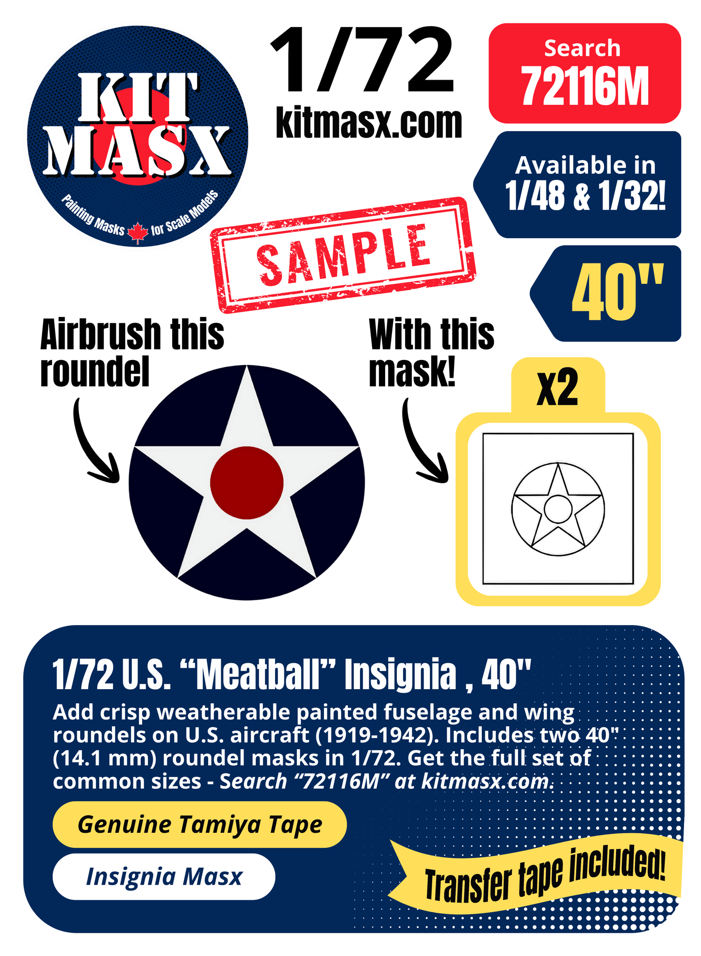 Kit Masx Sample: 1/72 U.S. "Meatball" Insignia, 40"