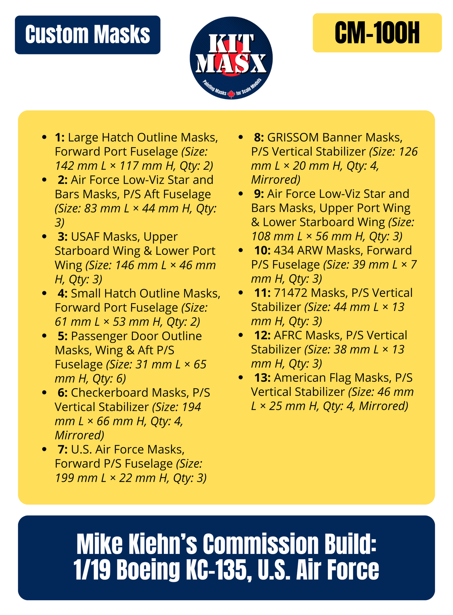 Mike Kiehn’s Commission Build: 1/19 Boeing KC-135, U.S. Air Force Custom Marking Paint Masks