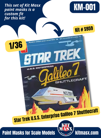 AMT Star Trek U.S.S. Enterprise Galileo 7 Shuttlecraft 1/36 Main Marking Paint Masks, Kit # S959