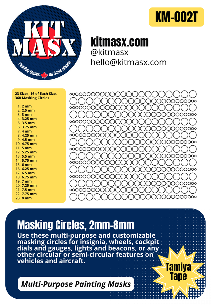 Masking Circles 2mm8mm MultiPurpose Paint Masks, Any Scale Kit Masx