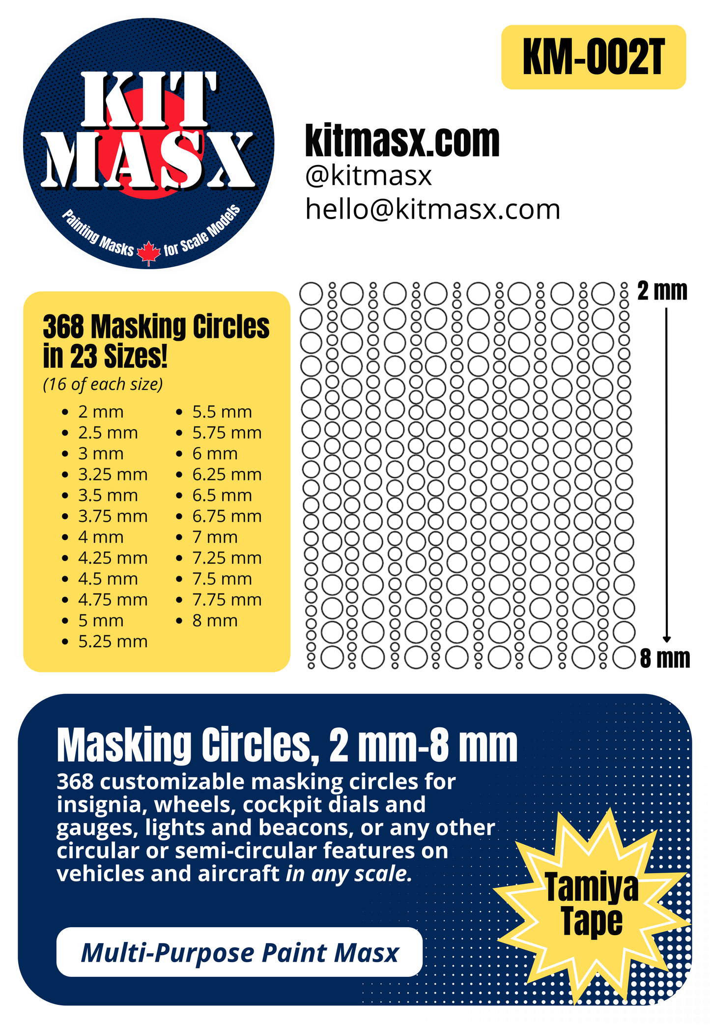 Masking Circles 2 mm-8 mm Multi-Purpose Paint Masks, Any Scale