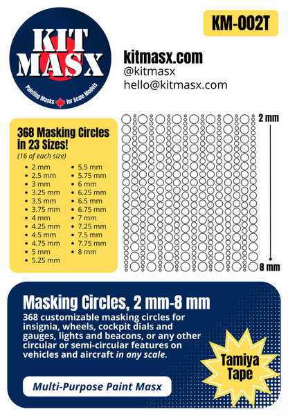 Masking Circles 2 mm-8 mm Multi-Purpose Paint Masks, Any Scale